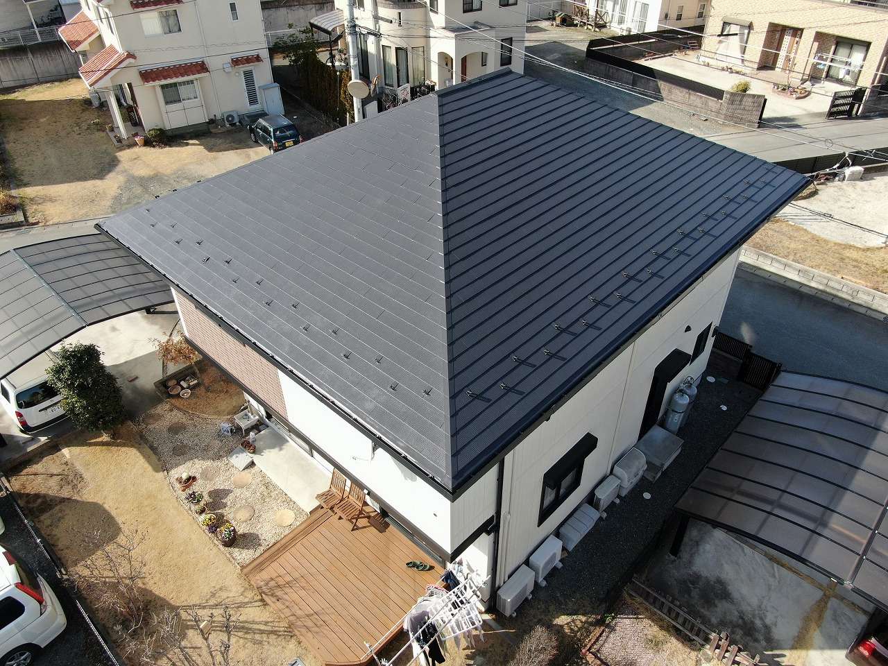 南アルプス市　スレート屋根塗装　フッ素塗料　塗装後