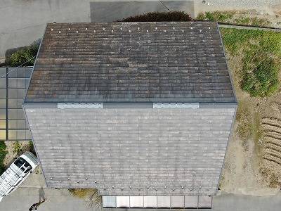 山梨市　屋根　塗膜劣化　塗装時期　施工前　ドローン